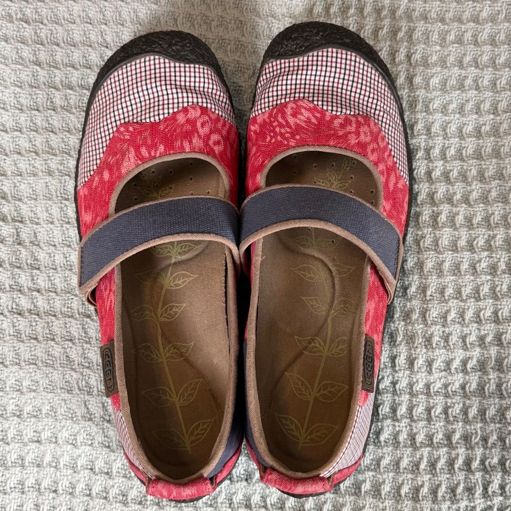 Keen Harvest Mary Jane Shoes Womens 8.5 Blue Pink Patchwork Plaid Slip On Comfy - Picture 9 of 9